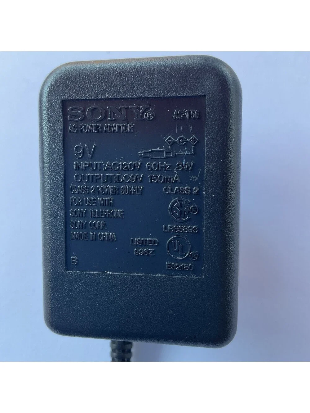 SONY AC-DC ADAPTER 9VDC-150mA CENTER (+) ANGLED DC Class 2 Power Supply